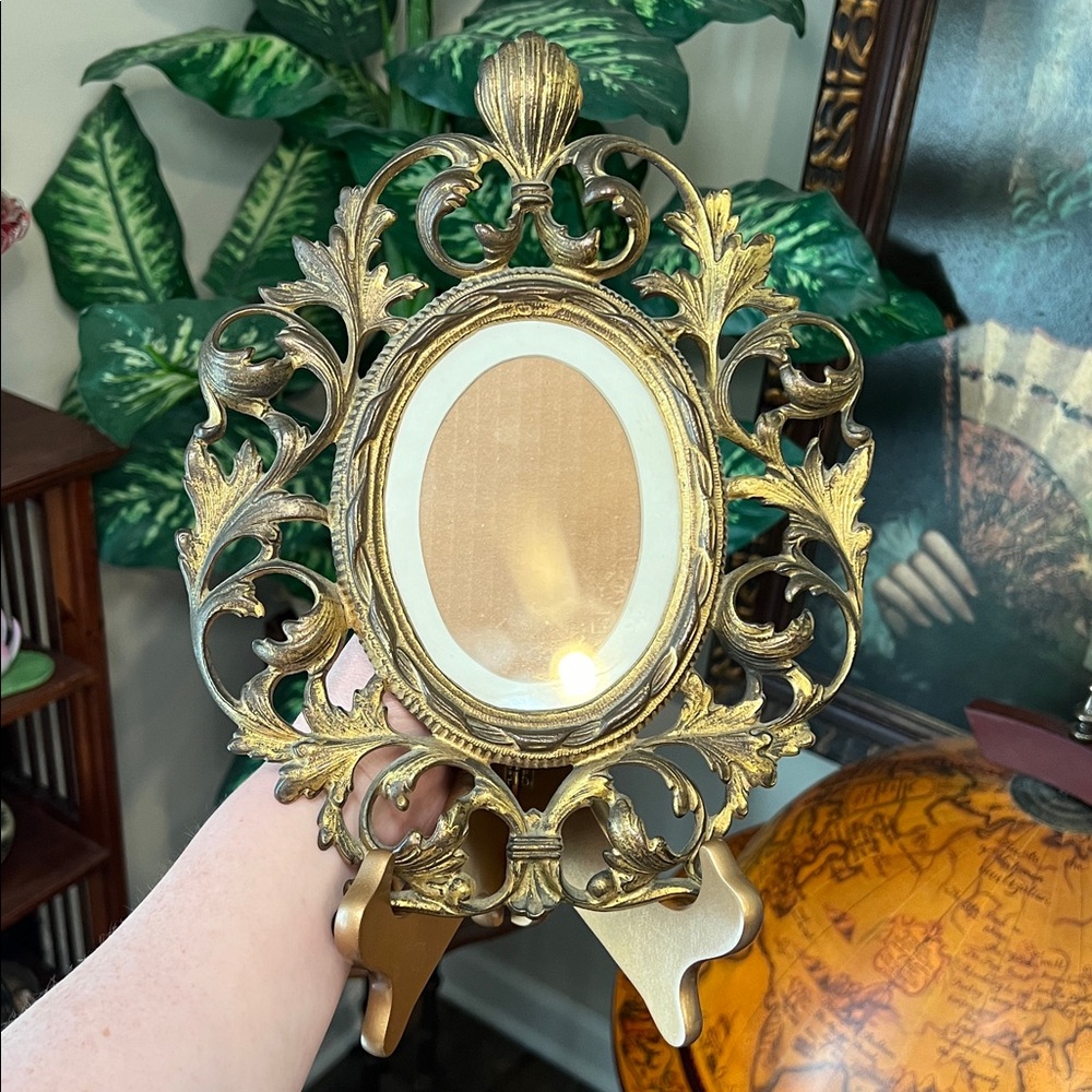 Vintage Antique Gold Gilt Brass Bronze Frame Ornate Italian Filigree Scrollwork - Picture 3 of 10